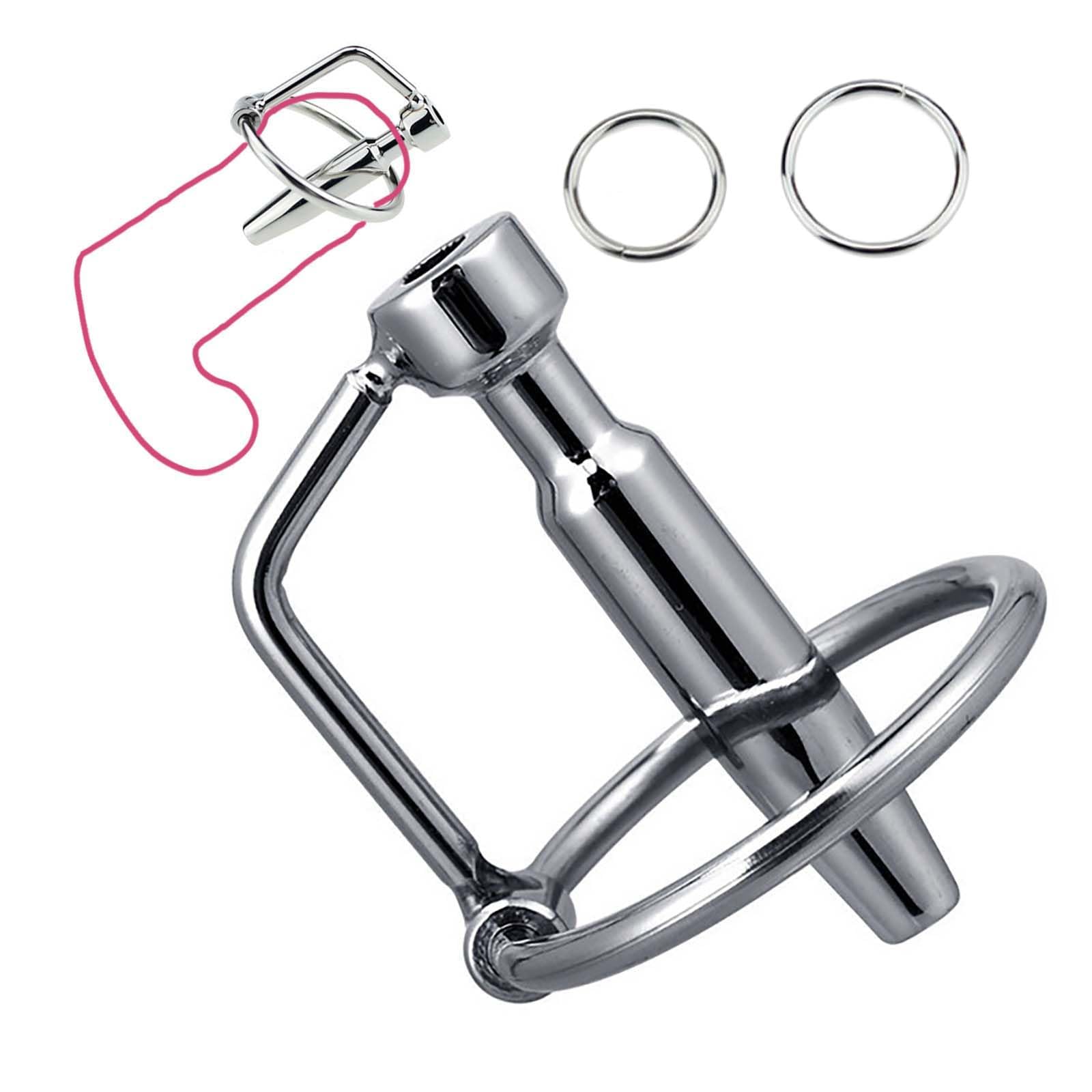 Sonda in acciaio inossidabile cava con anello in 2 misure, speciale elastico maschile per facilitare la minzione, set di allenamento speciale -D63IT