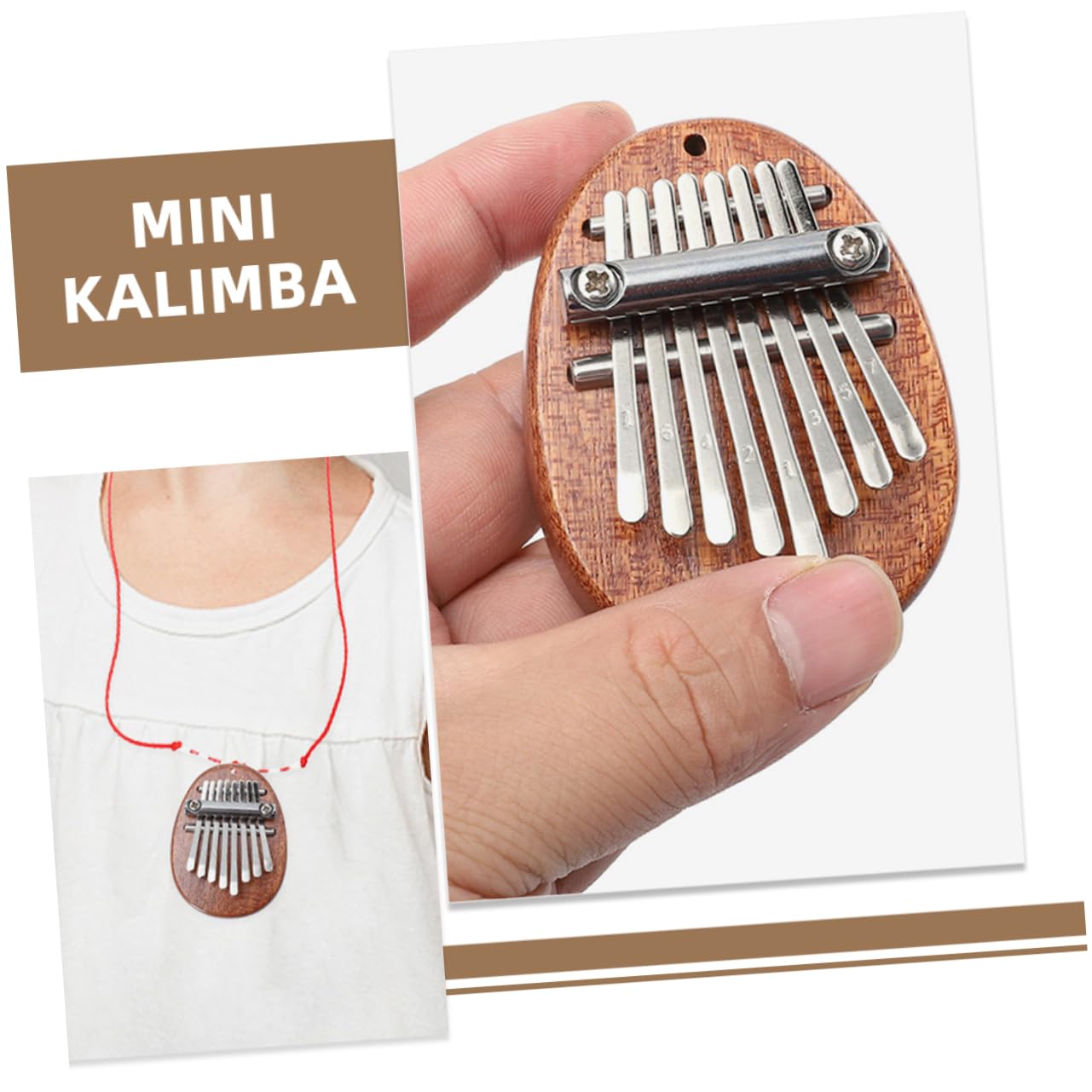 SUPVOX Stainless Steel Solid Wood 8 Tone Mini Thumb Piano Portable Music Instrument Perfect Present for Music Lovers