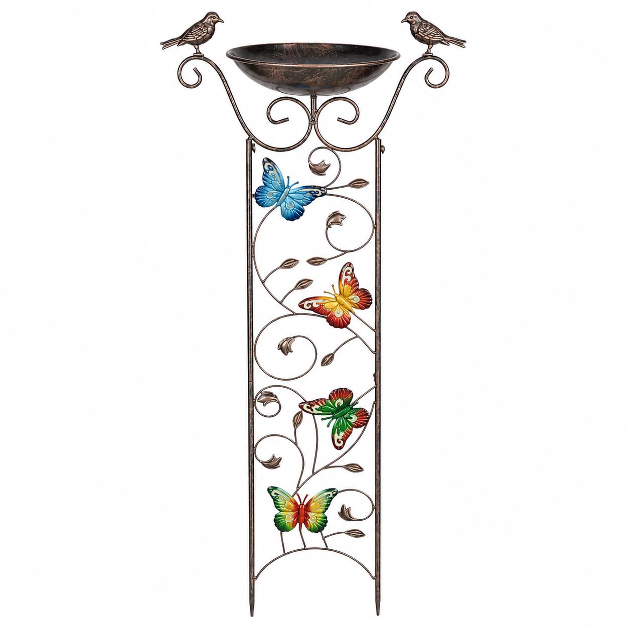 Garden Mile Deluxe Bird Bath or Bird Feeder with Garden Trellis for Climbing Plants Outdoor, with Decorative Butterflies Free Standing stake Detachable Bird Feeder Bowl for Garden Decoration