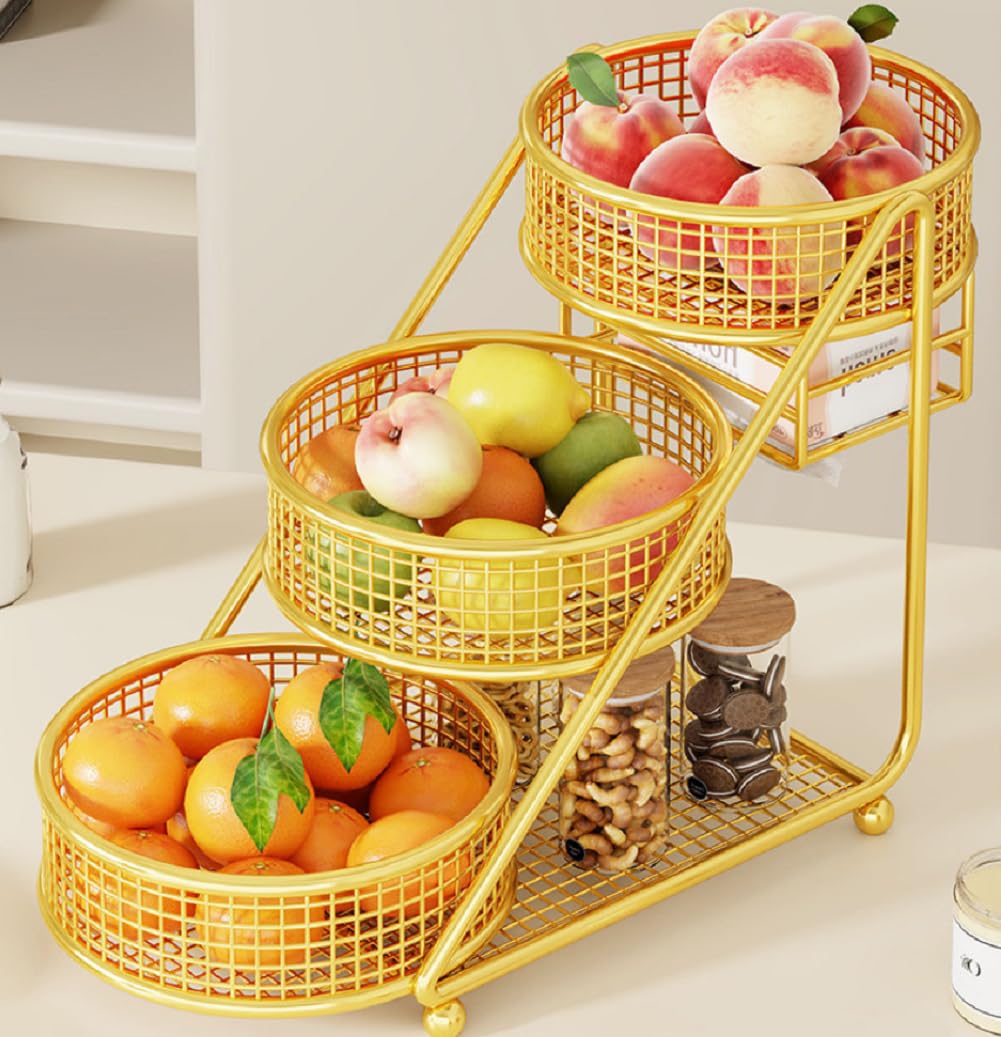 Obstkorb mit 3 Etagen, Gemüse-Aufbewahrungsregal für Küche und Zuhause, multifunktionaler Snack- und Brothalter, ideal für Zwiebeln, Kartoffeln, Bananen und mehr