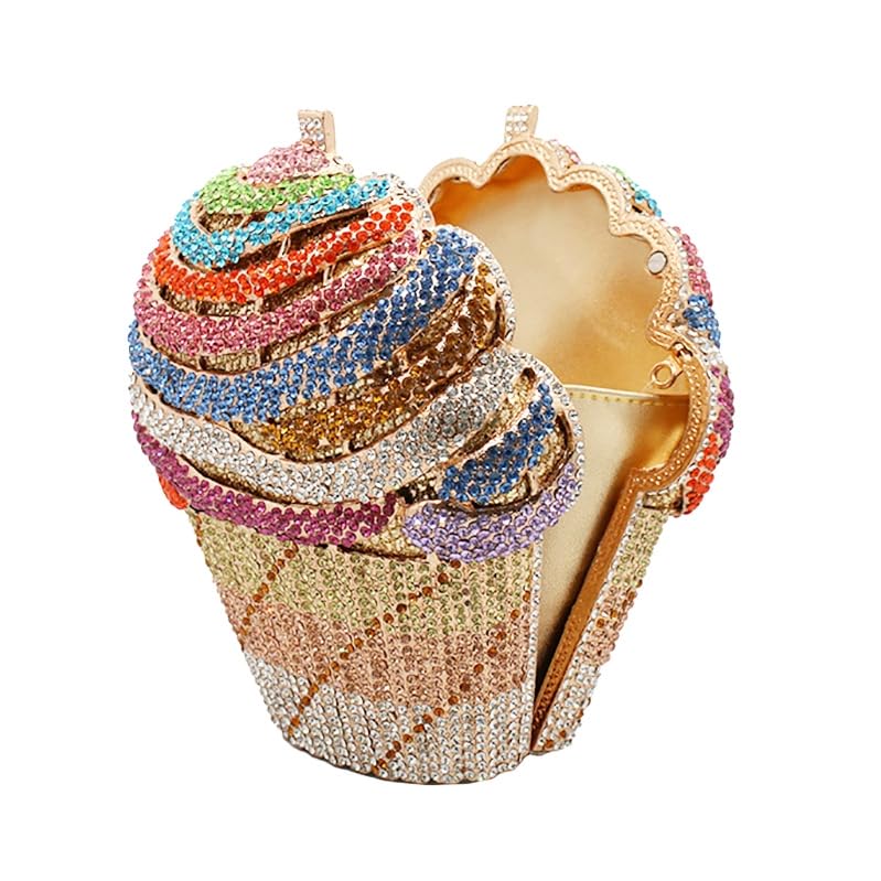 Image of Women Ice Cream Crystal Evening Bag Luxury Rhinestone Clutch Wedding Party Minaudiere Purse and Handbag for Cocktail