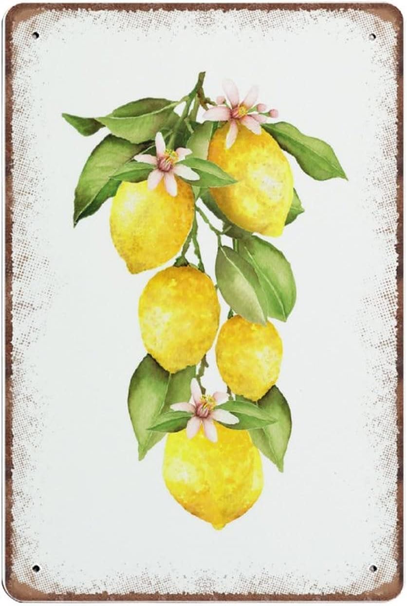 Oudrspo Lemon Vintage Metal Tin Sign Poster Wall Art for Bar Kitchen Garden Bathroom Home Decor Metal Sign Plaque 12x16 Inch
