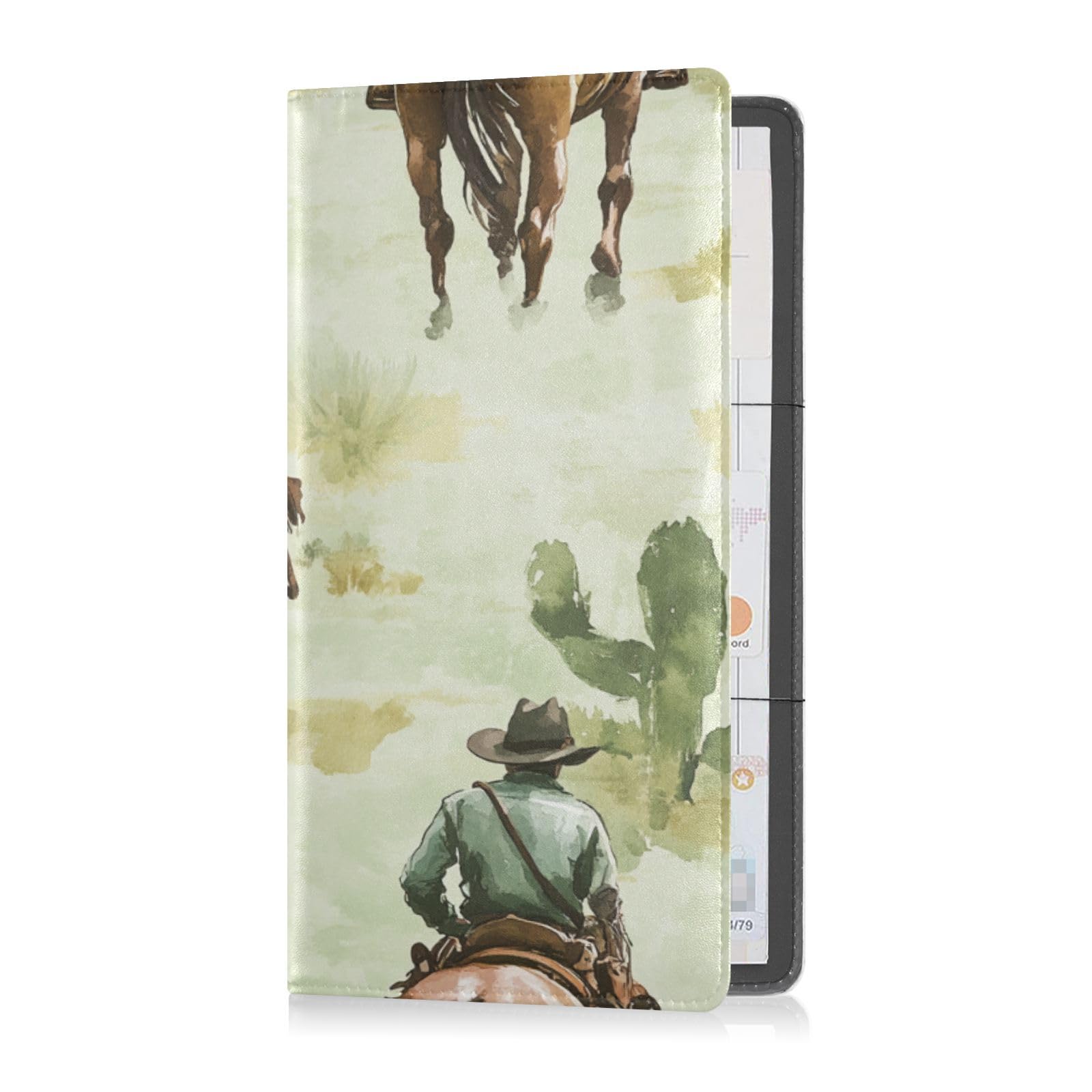 Leather Car Registration & Insurance Card Holder Men Women Essential Wallet Case for Essential Document, Driver License, Cards Western Cowboy Horse