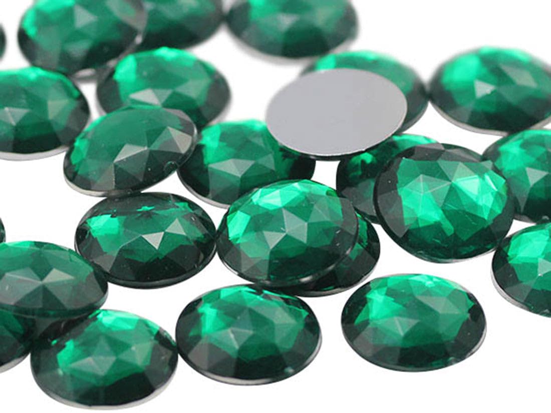 Allstarco 30mm Flat Back Round Acrylic Rhinestones Plastic Circle Gems For Costume Making Cosplay Jewels Pro Grade Embelishments - 12 Pieces (Green Emerald H106)