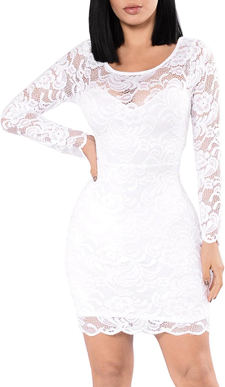 Women's Floral Lace Long Sleeve Bodycon Cocktail Party Dresses
