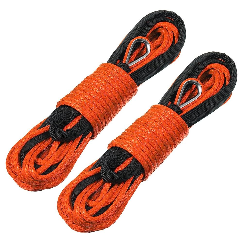 Lot de 2 cordes de treuil synthétiques de 6,35 mm x 15,2 m, résistantes aux UV pour VUTT, , treuil, camion, fournitures orange