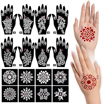 Apcute 18pc Combo Pack Mehandi Stencil Sticker, Temporary Tattoo for Women, Tatoo Heena Mehndi Design Sticker for Women, Girls and Kids, Quick and Easy to use -…