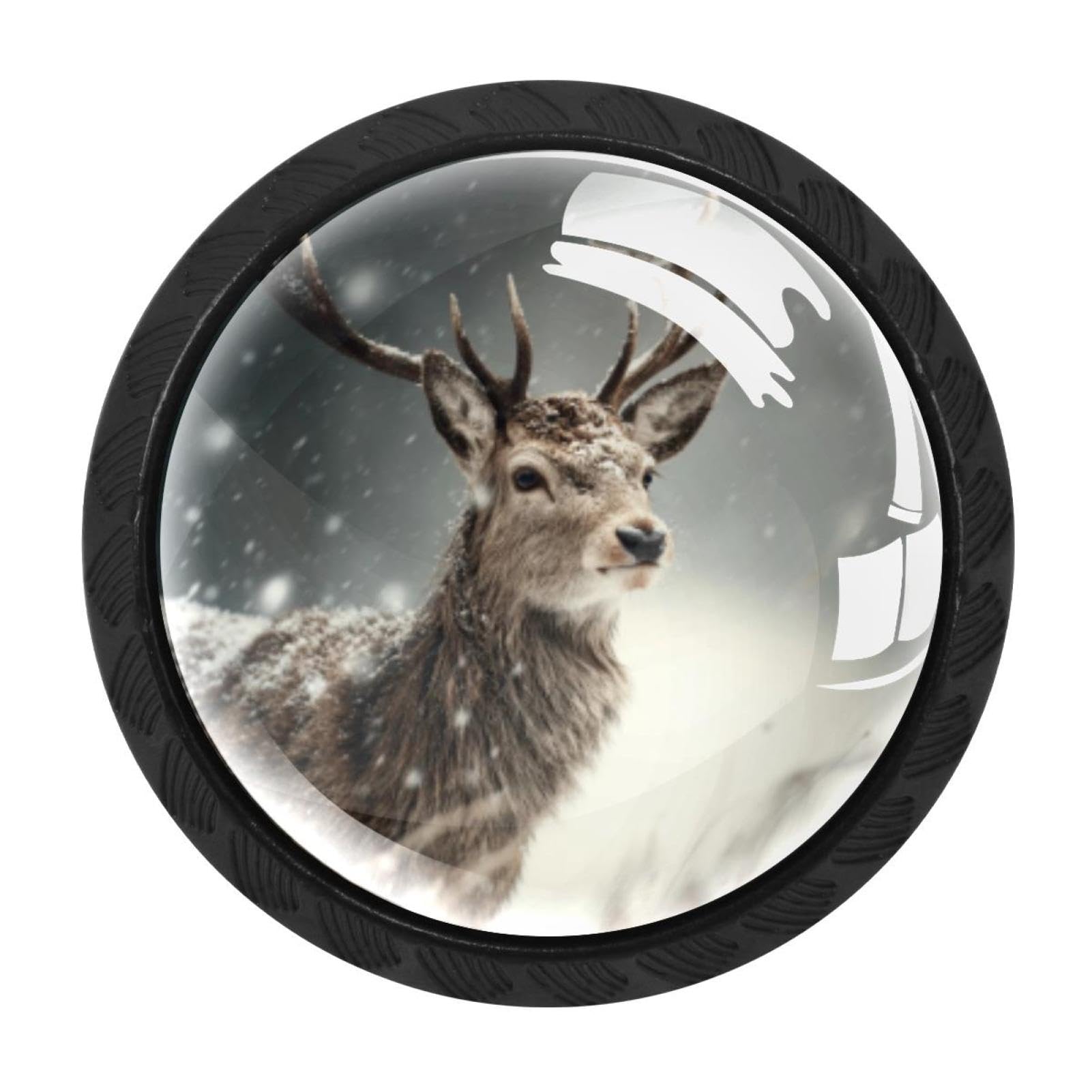 CHENZZZZ 4 Pieces Round Cabinet Knobs Christmas Deer Snowy (2) Dresser Knobs Pulls Handles with Screws for Drawer Pulls Handles Knobs Door Knobs