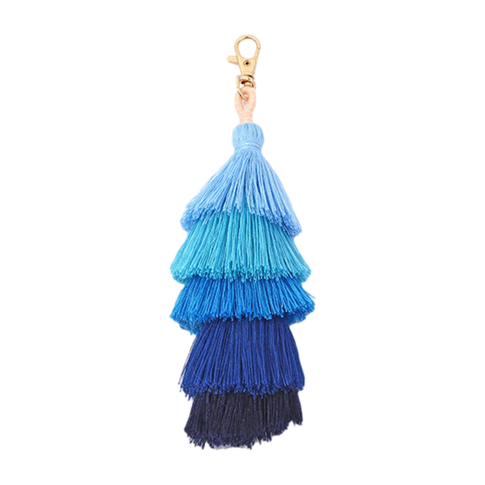 Yanwuwa Women's Blue Colorful Tassels Bag Charm For Layered Tassels Keychain Keyring Purse Handbag Decor Pendant Car Keyring Holder Car Holder