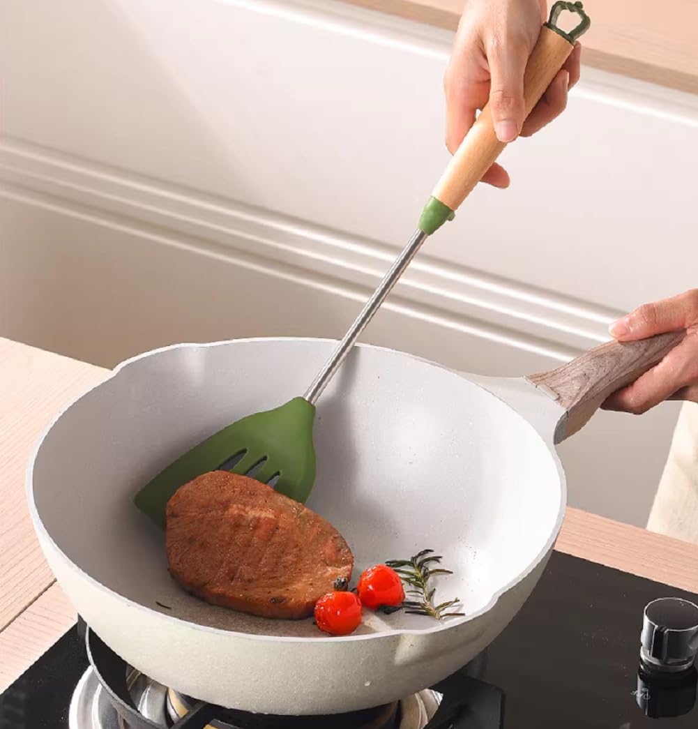 Set di spatole in silicone, resistenti al calore, cucchiaio scanalato e spatole, senza BPA, lavabili in lavastoviglie, 4 utensili da cucina per mescolare e servire