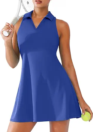BRXL Womens Golf Dress Tennis Separate Shorts Racerback Pockets Polo Collar Built-in Bra Sleeveless Athletic Workout