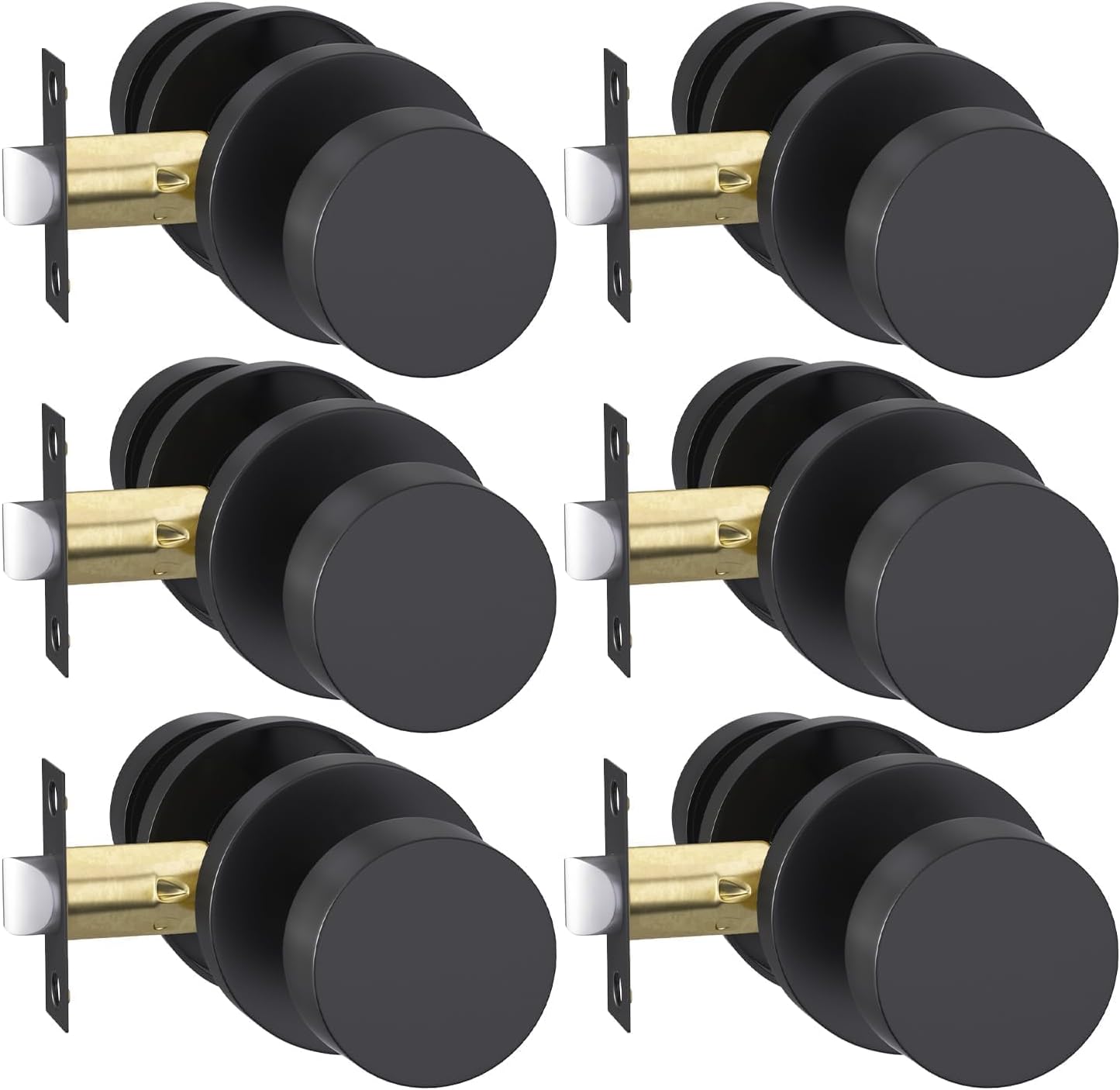 Goldenwarm Black Closet Door Knobs, Zinc Alloy Matte Black Passage Door Knob, Door Knobs Interior for Hallway, Closets, Heavy Duty Round Ball (6 Pack)