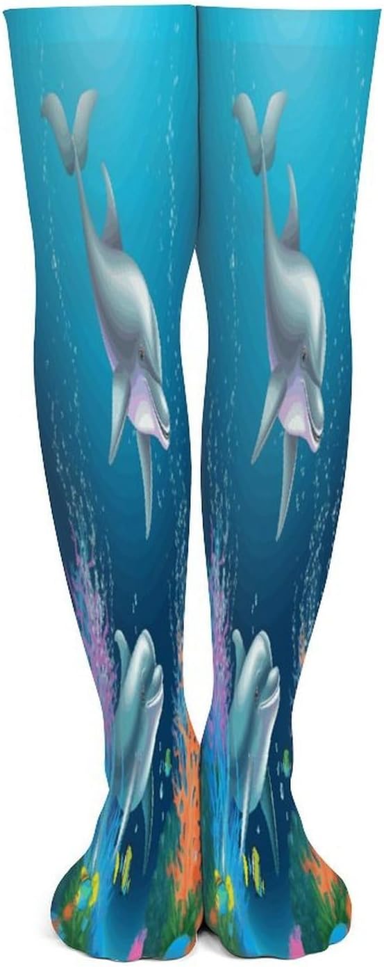 Dolphin And Fish Women High Waist Fishnet Stockings Stretch Mesh Pantyhose Sexy Trendy Legwear for Daily Wear