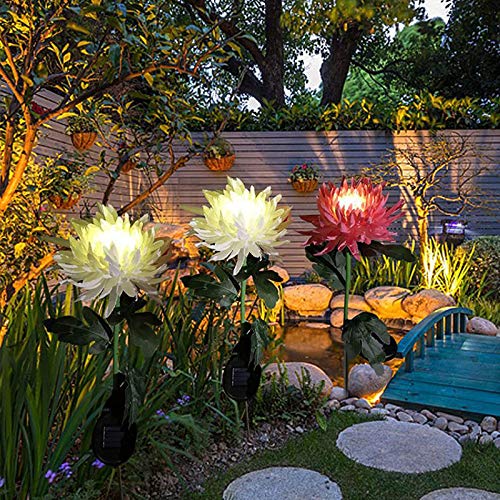 Lumières de piquet solaires de jardin de chrysanthème artificiel pour allée fleurie