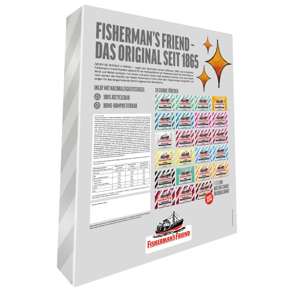 Fisherman's Friend Adventskalender 2025, 24 Türchen, Bonbon-Mix, Süßigkeiten Weihnachts-Kalender, geeignet für Kinder und Erwachsene, 1 x 575 g