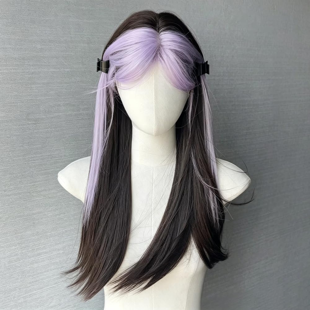 Haarpflege Lange Gerade Damenperücke In Schwarz Und Lila Für Den Gebrauch Cosplay Zärtlichkeit