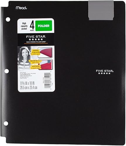 Miniatura 25 de Five Star Carpeta de 4 bolsillos, plástico, alta capacidad, carpetas con bolsillos, color seleccionado para ti, 1 unidad (33190)