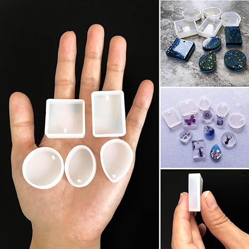 Miniatura 4 de LORITARIA 25 moldes para colgantes de silicona para fundición de resina + llaveros con cadena, moldes para hacer joyas con agujeros para colgar para