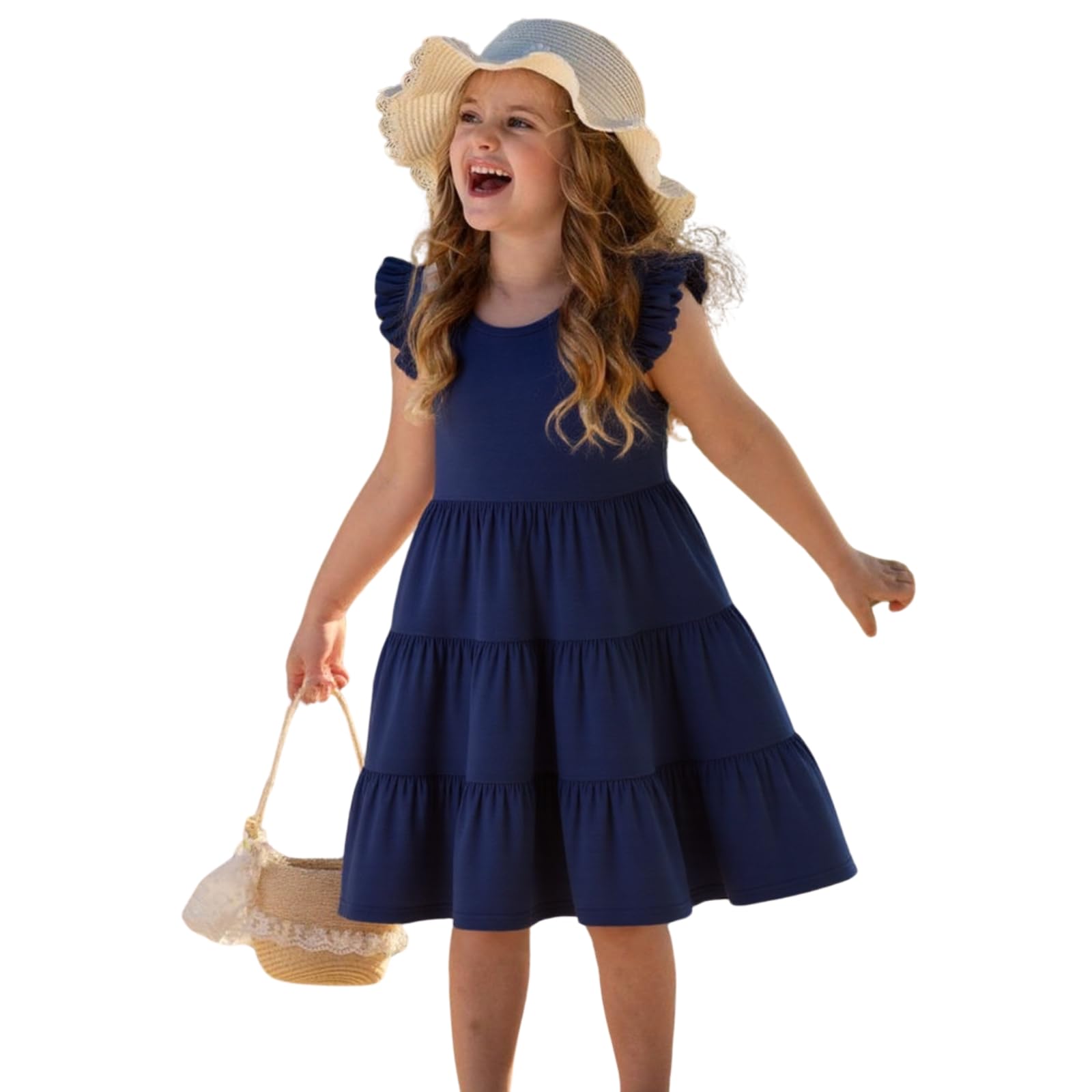 HILEELANG Little Girls Short Sleeve Dresses Easter Summer Cotton Casual Skater Swing Twirly Sundress