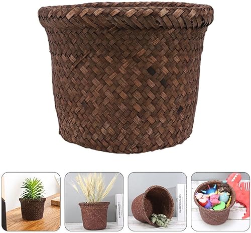 Miniatura 3 de Hemoton Cesta de basura tejida de hierba marina, contenedor de basura de mimbre de ratán para lavandería, cesta de almacenamiento para baño, cocina,