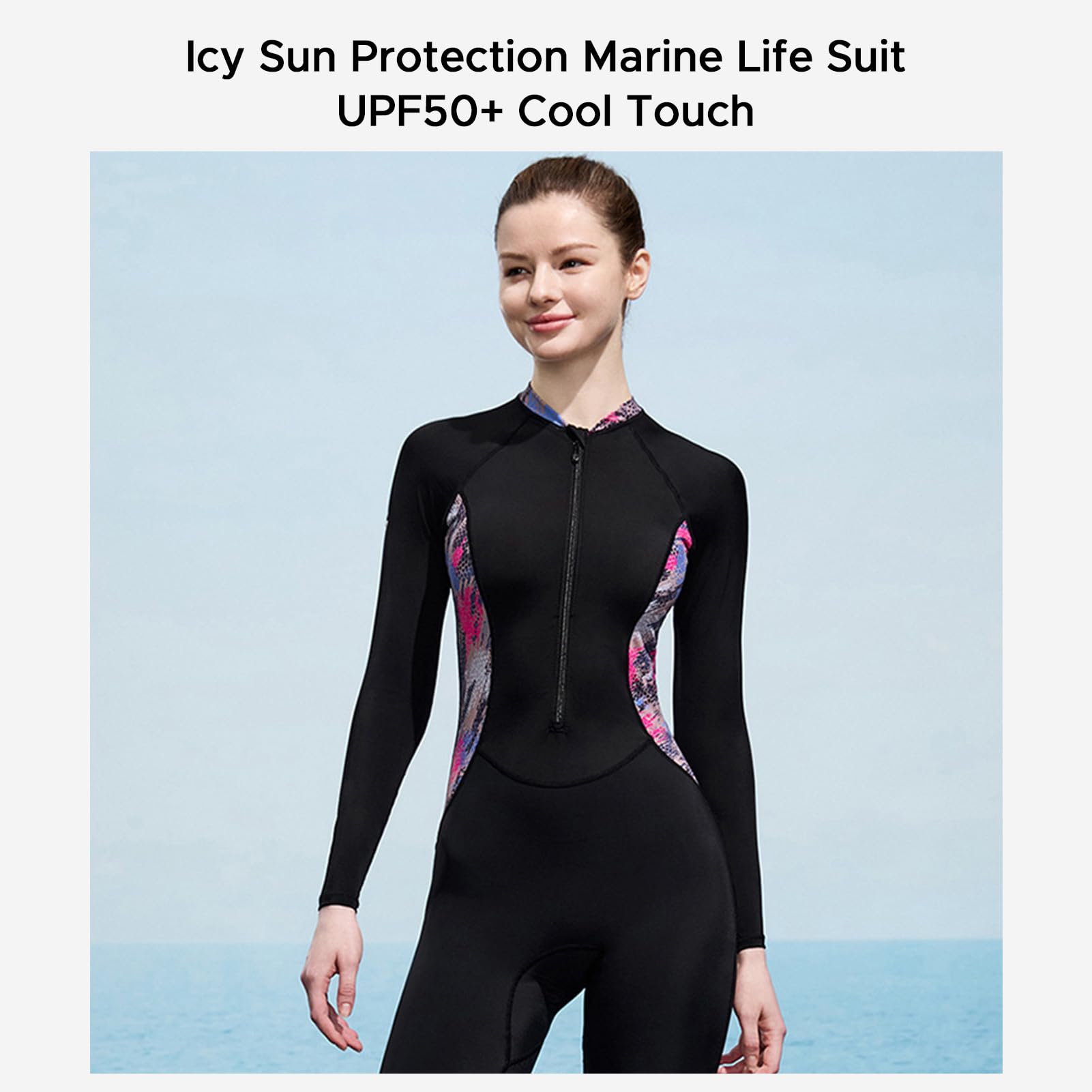 Traje De Baño De Manga Larga para Mujer con ProteccióN Solar UPF 50, Traje Neopreno Una Pieza Secado Rápido para Surf Y Snorkel, Baño con