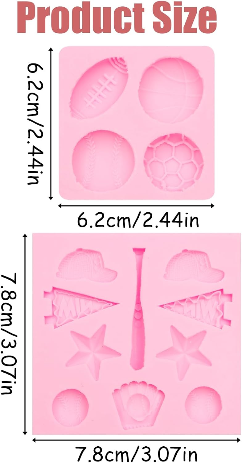 Baseball Silicone Molds 2 Pcs, Softball Glove Bat Fondant Mold Basketball Football Rugby Chocolate Molds for Chocolate Cake Decoration Candy Cupcake Topper Cake Polymer Clay Crafts Epoxy Resin
