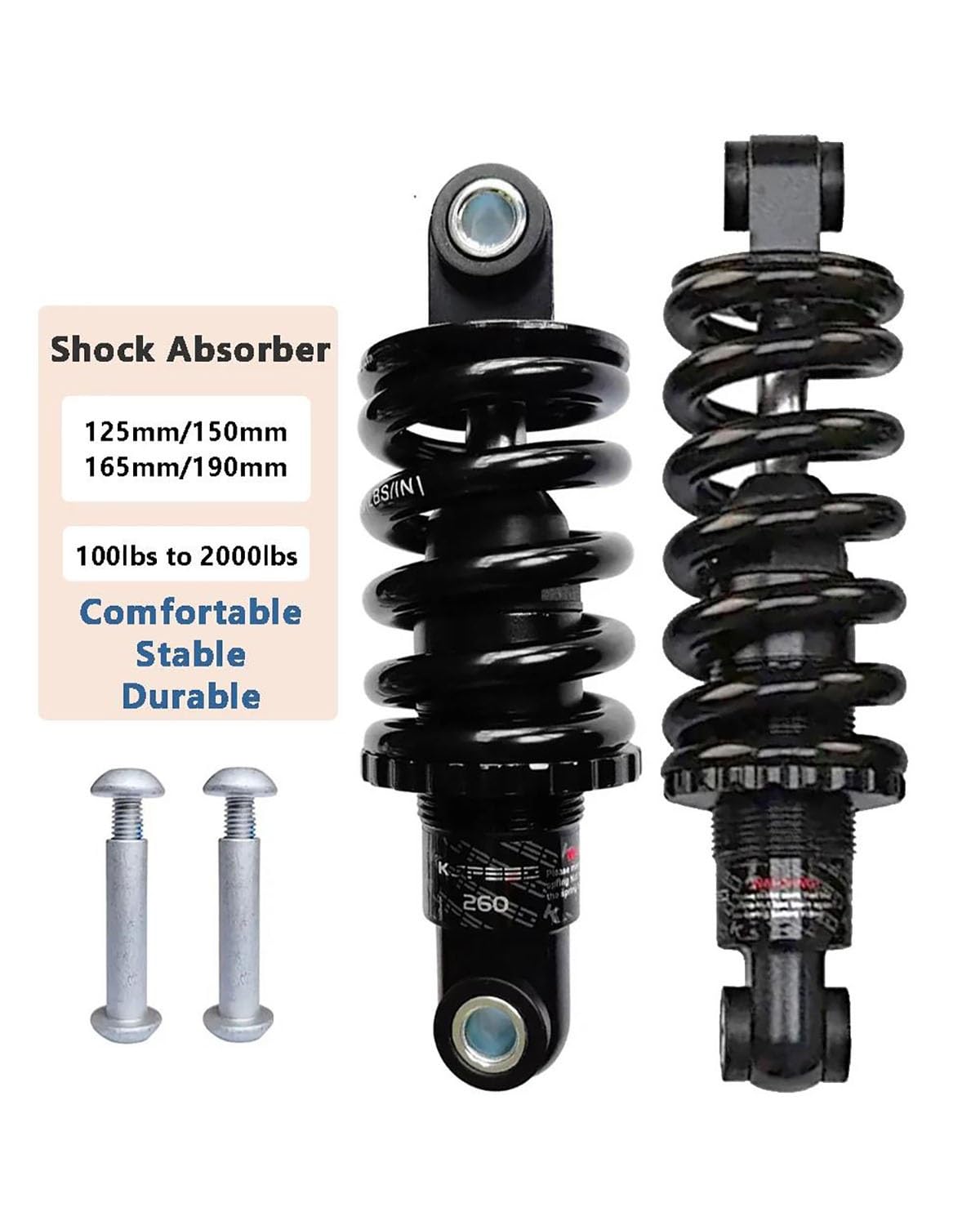 SHUHONG Schokdempers achter voor fietsen/DH, spiraalvering 125 mm/150 mm/165 mm/190 mm voor XC, e-bike, scooter, rolstoel, vouwfiets