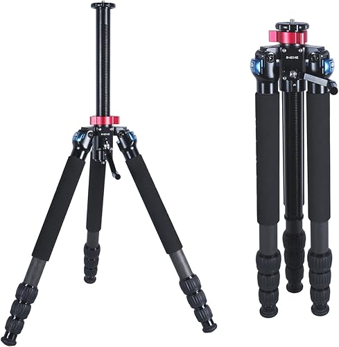 SIRUI R-4214E Trípode de carbono resistente con columna central engranada, trípode profesional de 70 ″ con plataforma de montaje dual para cámaras,
