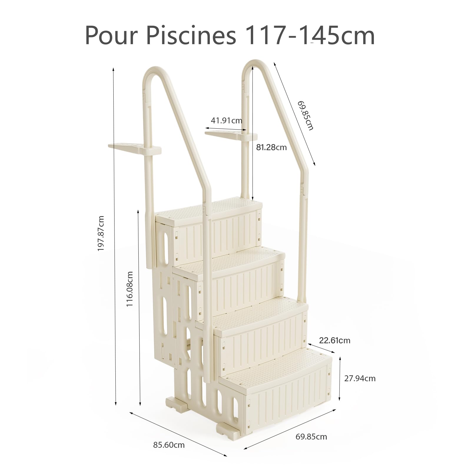 BONNLO Échelle de Piscine Antidérapante PE, Escalier de Piscine, Adaptée aux Piscines Hors Sol et Creusées Intérieur Extérieur, Blanc Cassé (Blanc Cassé, 4)