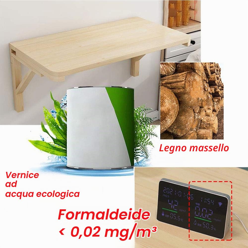 Scrivania a ribalta da Parete per Piccoli spazi, Tavolo Pieghevole a Muro tavolino Galleggiante con Supporto Triangolare in Legno, Larghezza 30cm,40cm,50cm,60cm