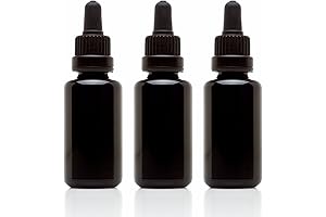 Infinity Jars 30 ml (1 fl oz) Black Ultraviolet Glass Bottle w/Glass Eye Dropper 3-Pack