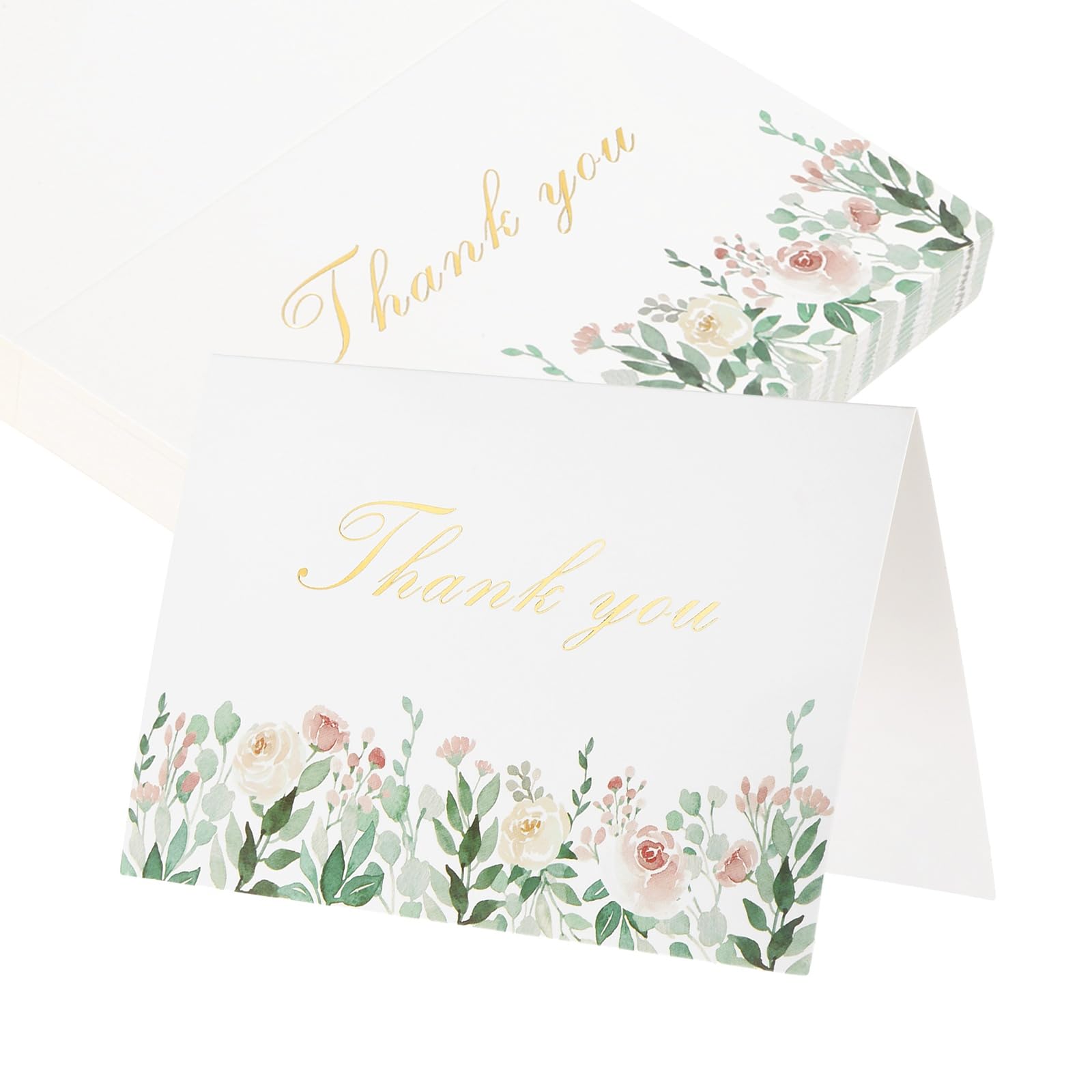 sourcing map 50Pcs Thank You Cards, 150x200mm Floral Folded Blank Cardstock, Thank You Notes for Greeting Cards Wedding Graduation Birthday DIY Craft Invitations, Rose Cluster Style