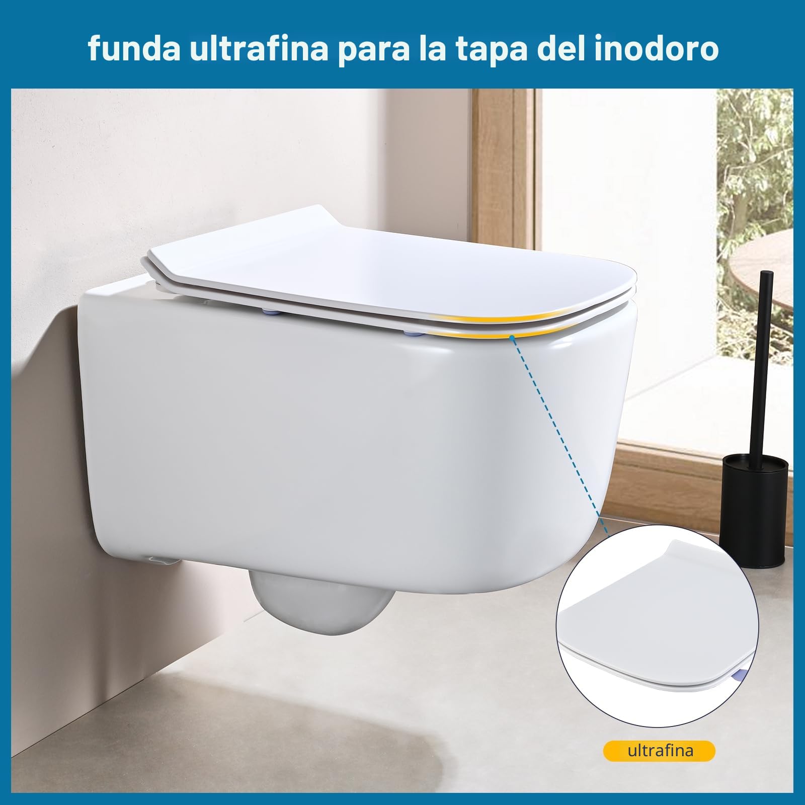 Tapa Wc Forma Cuadrado Ultrafino [CORTO], Asiento de Inodoro Cuadrado con Cierre Suave y Liberación Rápida para una Fácil Limpieza,Universal para Inodoros de Forma Cuadrada, 42,5 * 34.5CM