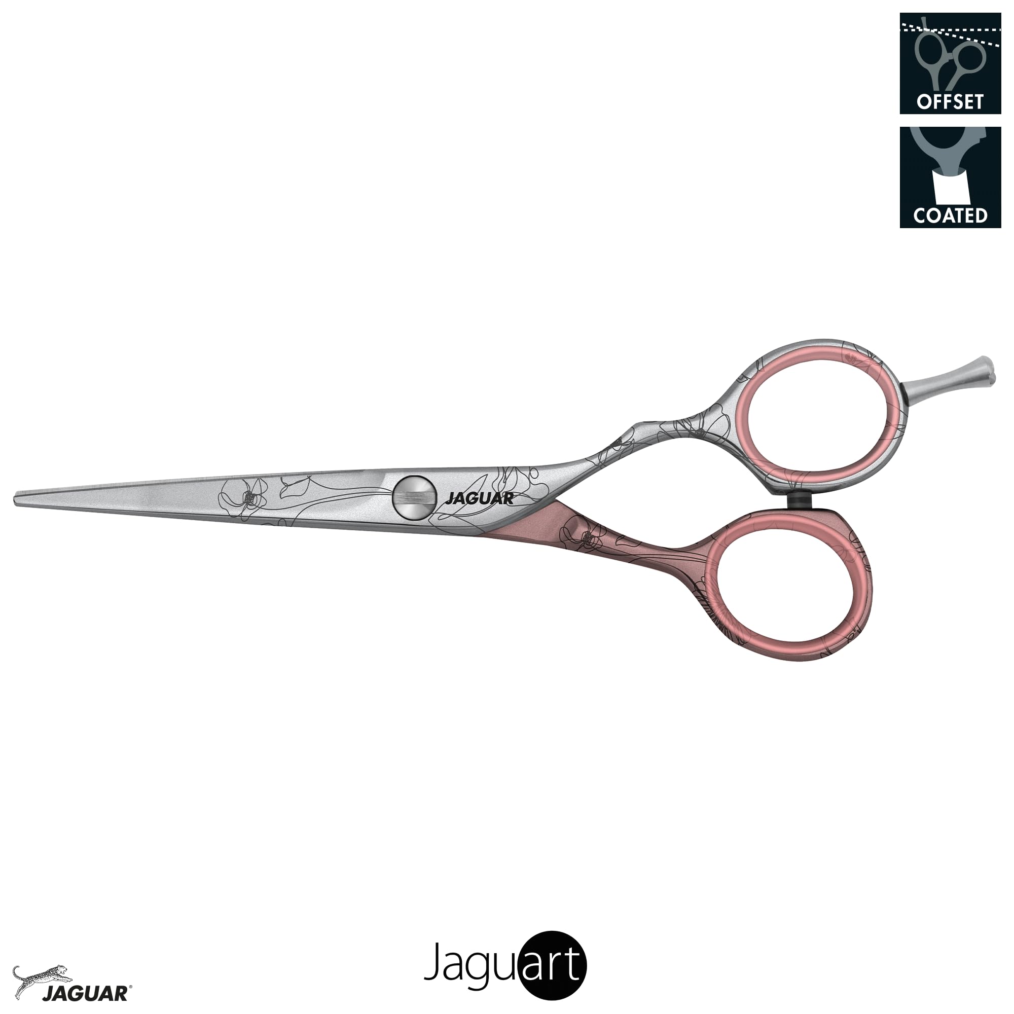 JAGUAR Ciseaux à cheveux JaguART TENDER LOVE 5.5" | Ciseaux de coiffeur en design offset | Revêtement high-tech anti-allergénique et résistant en qualité photo | Fabriqués en Allemagne