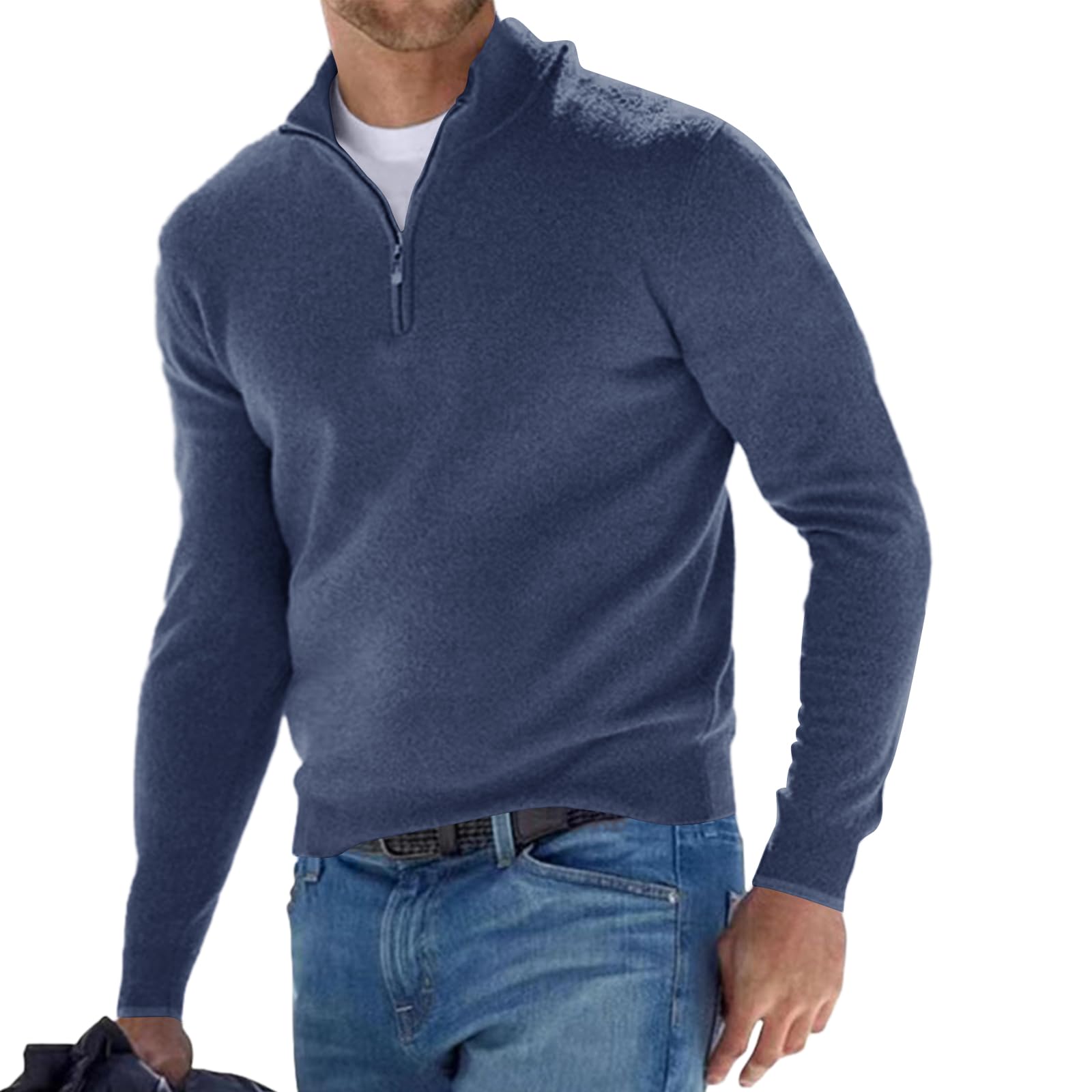 LexiartMen's Quarter Zip Sweater Casual Mock Neck Pullover Ribbed Knit Polo Sweater