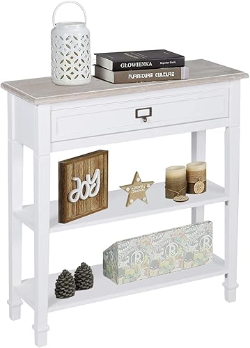 Miniatura 1 de Kinsuite Mesa consola blanca con cajón y estante de almacenamiento, mesa de sofá decorativa para entrada, sala de estar, pasillo