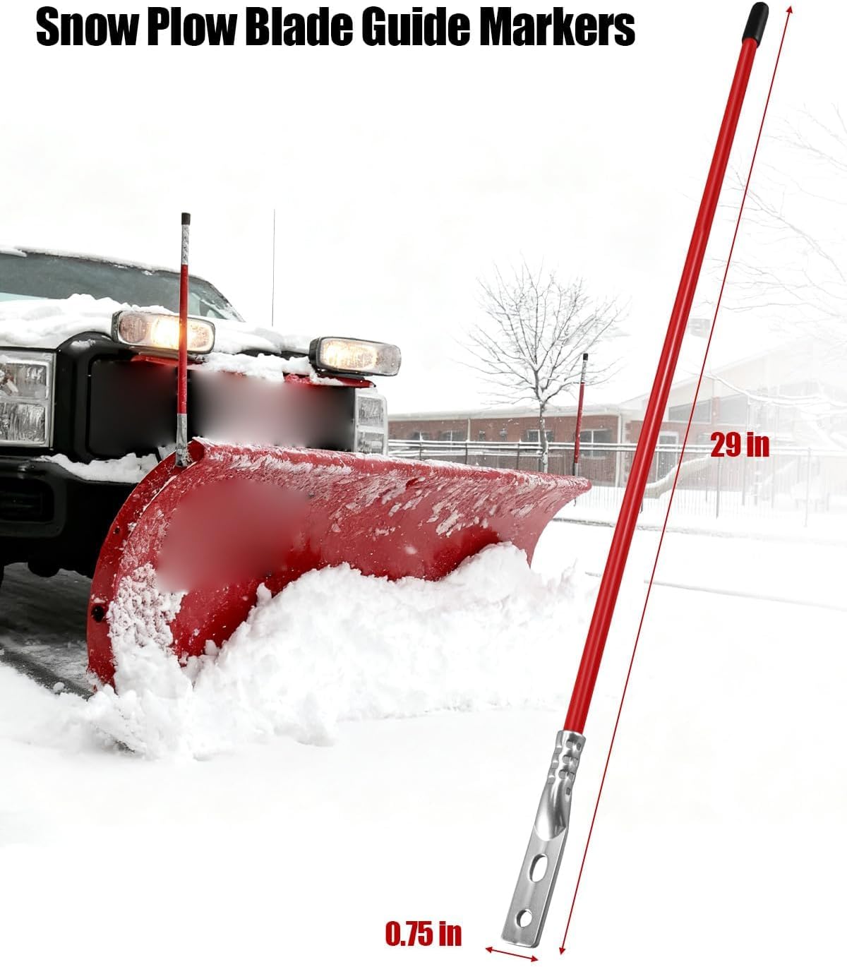 4Pcs 29" Snow Plow Marker Blade Guide - 3/4" Thickened, Fit for Blizzard Boss SNO-Way Western Snowplows & Many More Pickup Truck SUV UTV ATV, High Visibility Stainless Steel Joint, Orange