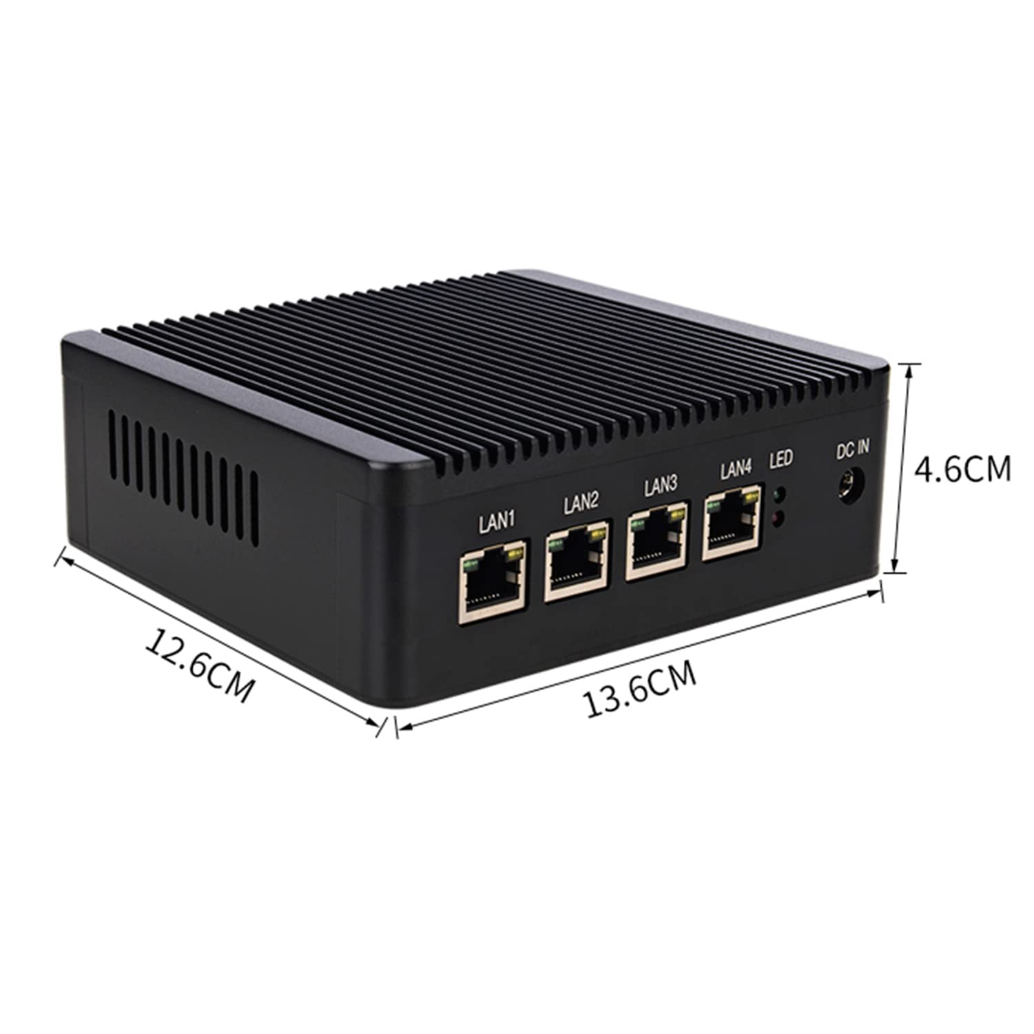 Micro Firewall Appliance, Mini PC, Pfsense, Mikrotik, OPNsense, Untangle, VPN, Router PC, Intel Quad Core J1900, HUNSN RC01, 4 x Intel I211 LAN, 2 x USB, HDMI, VGA, SIM Slot, 4G RAM, 128G SSD
