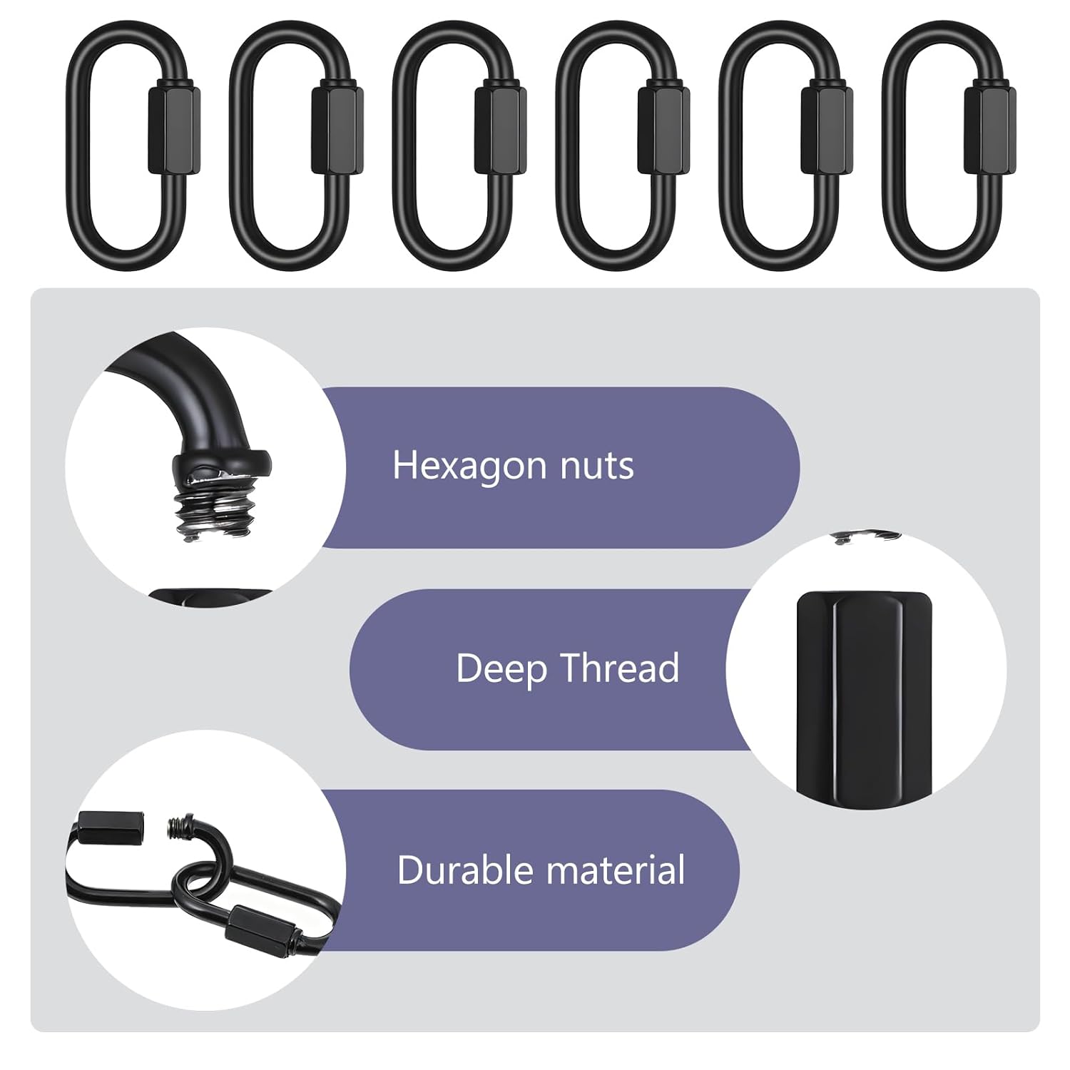 10 Pack Chain Connector Link, Carabiner Screw Lock, M4 Quick Link 1.6 Inch for Outdoor Equipment, Pets, Traveling, Black 304 Stainless Steel - Image 3