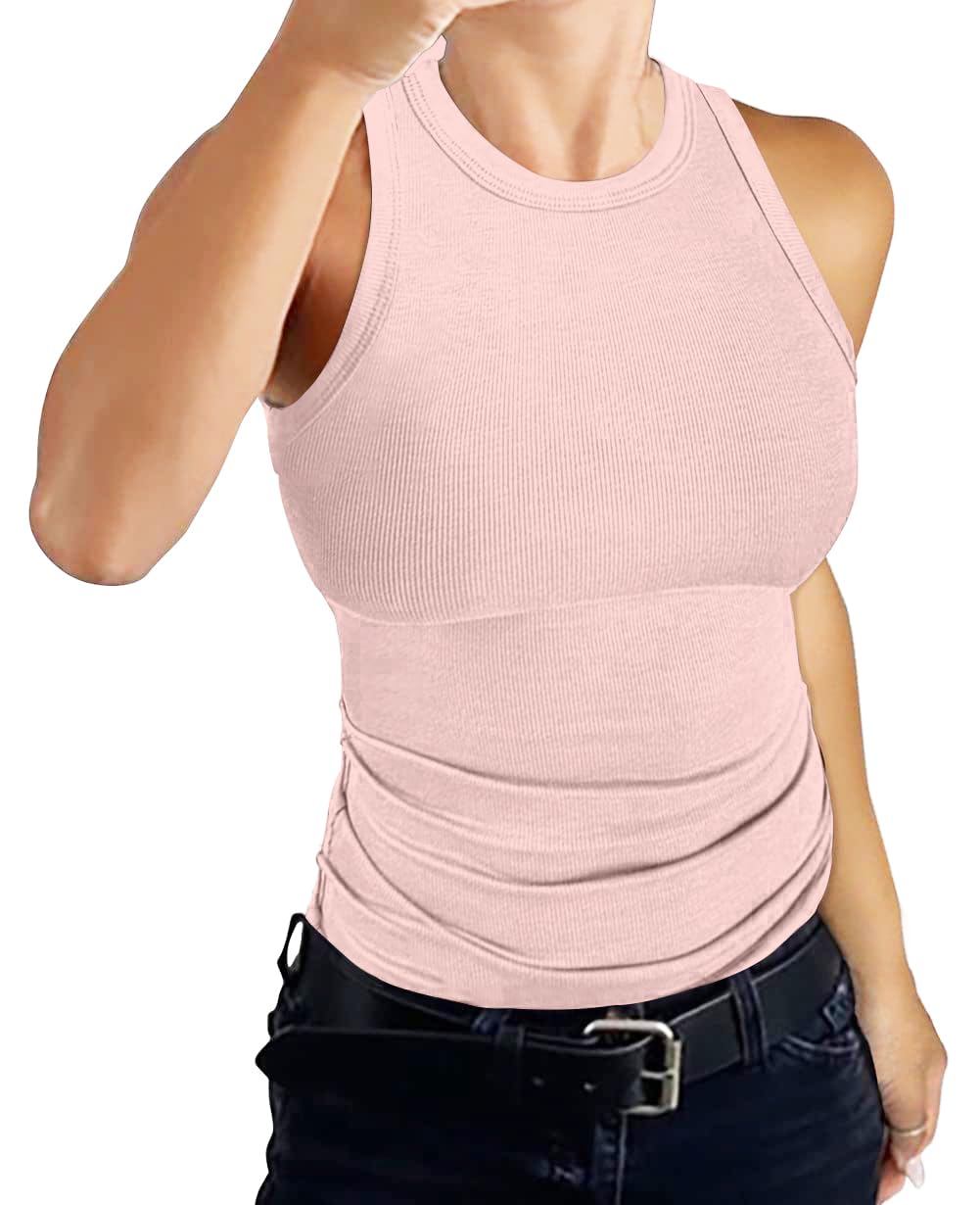 DUOEASE Top Damen Sommer 2025 Basic High Neck Tanktop Gerippt Slim Fit Einfarbig Top