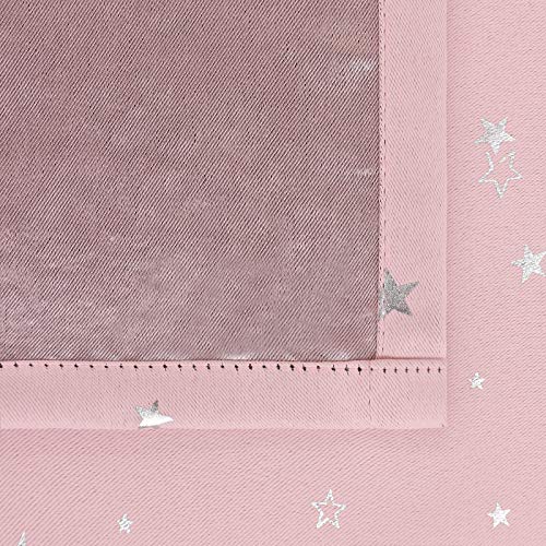 Image of BGment Kids Blackout Curtains for Bedroom - Grommet Thermal Insulated Silver Star Print Room Darkening Curtains for Kids Room, Set of 2 Panels, 38 x 54 Inch, Baby Pink
