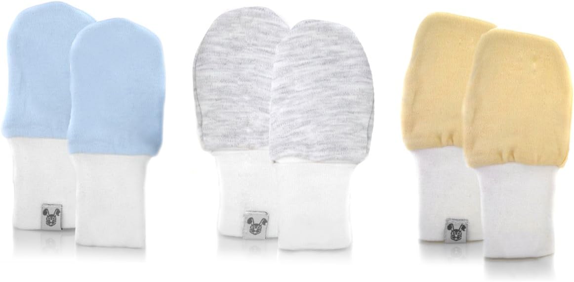 Baby Mittens - Fits Babies Ages 6 to 12 Months, Blue, Grey and White, Oversized, Pack of 3