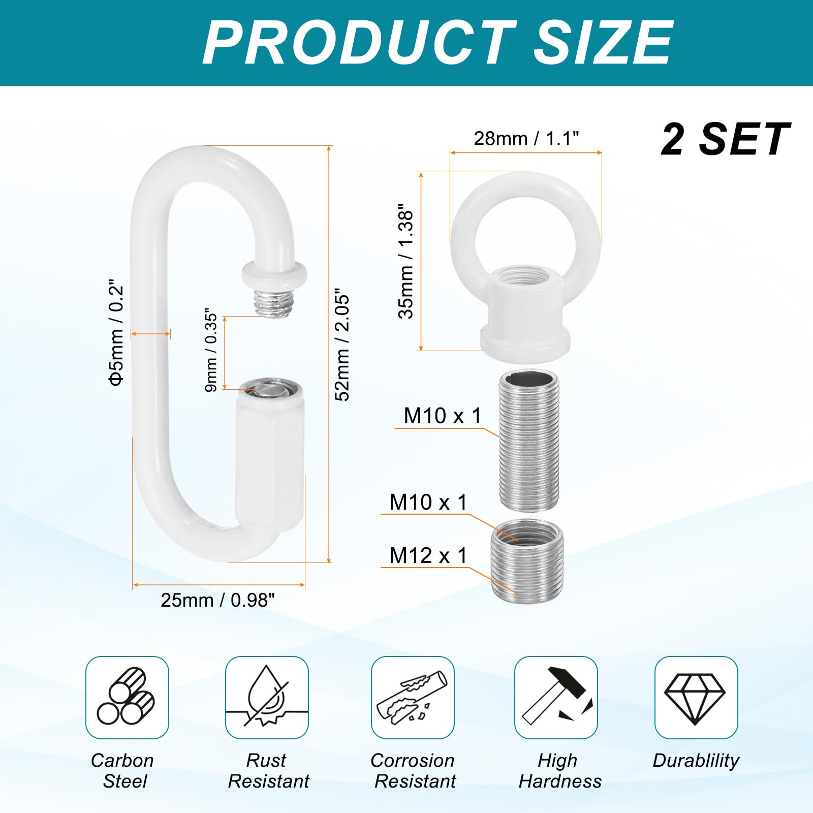 PATIKIL M10 Fine Thread Lamp Female Loop Holder with M12 Adapter Chain Quick Link - Image 2
