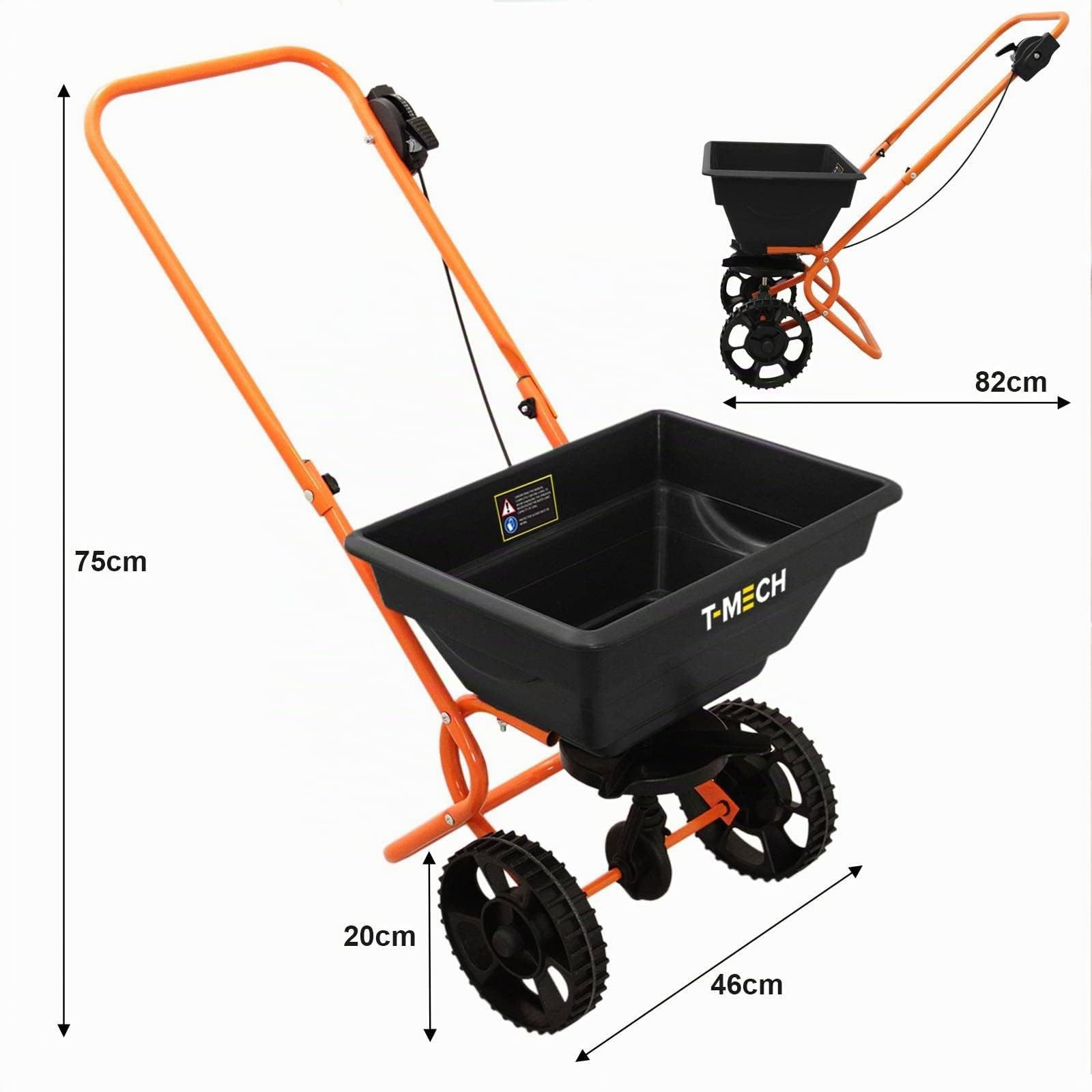Monster Shop - Esparcidor rotativo T-Mech para semillas, fertilizante, grava para césped, sal de roca, arena para jardín, fertilizante de invierno, caudal variable 25 kg / 55 lbs
