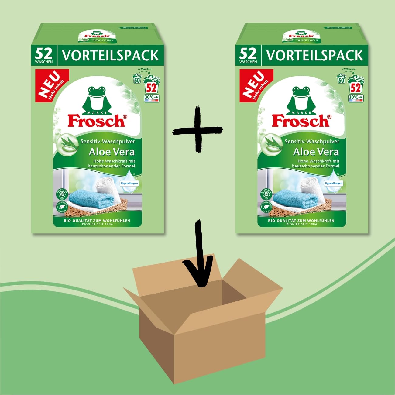 Frosch Sensitiv-Waschpulver Aloe Vera Doppelpack hohe Waschkraft mit  hautschonenender Formel Vorteilspack mit 104 Waschladungen fr einen  angenehmen Aloe Vera Duft bei weien und farbigen Textilien : Amazon.de:  Drogerie & Krperpflege