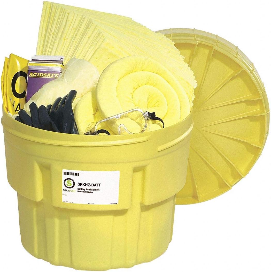 SpillTech Hazmat Overpack Salvage Drum Battery Acid Spill Kit, 20 Gallon, 60 Pieces (SPKHZ-Batt)