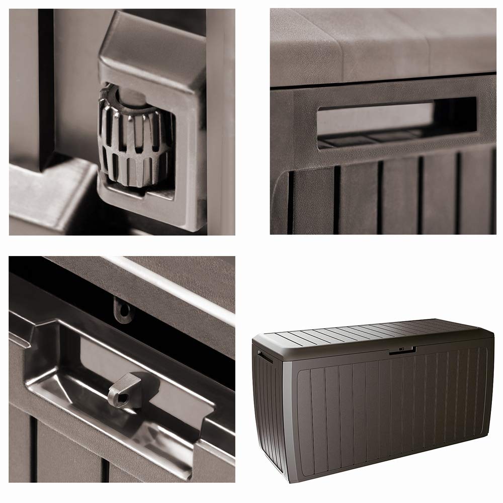 DWVO Outdoor Garden Opbergdoos|380L 115x55x58,3cm|Waterdicht|Veilig afsluitbaar|Zijdraaggrepen|All Weather Resistant|Patio Resin Deck Box voor kussens, apparatuur, schoen (Taupe