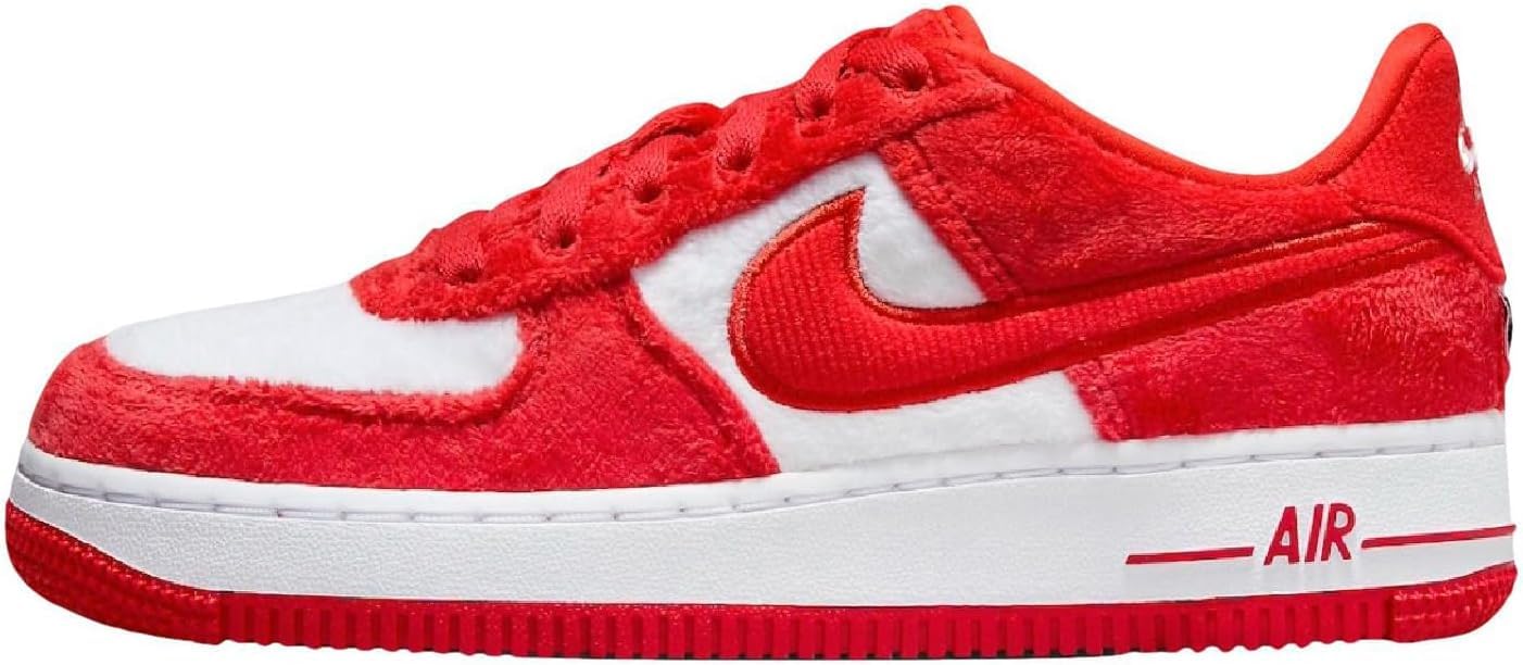 Nike Air Force 1 Big Kids' Shoes (FZ3552-612, Fire Red/White/Pink Foam/Light Crimson) Size 6.5
