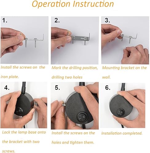 Miniatura 5 de Onerbuy Youngine - Lámpara de pared de cuello de cisne flexible con cable de 5 W, lámpara de lectura de obras de arte, luz de acento, montaje en