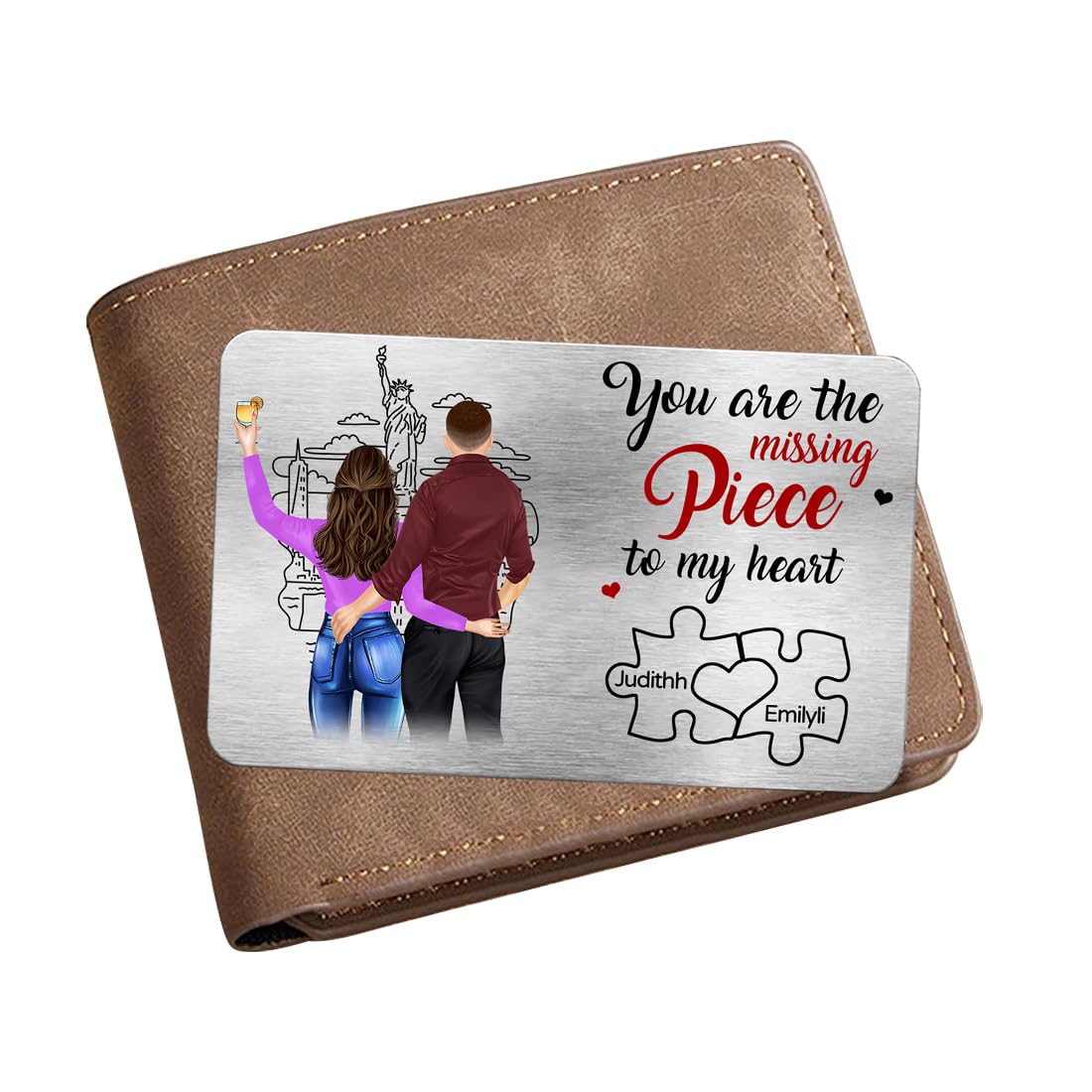 NOONATIVE You are The Missing Piece to My Heart Wallet Card,Personalized Custom Couple Wallet Card with Portrait Name,Gift for Boyfriend Girlfriend Husband Wife Valentine's Day Anniversary